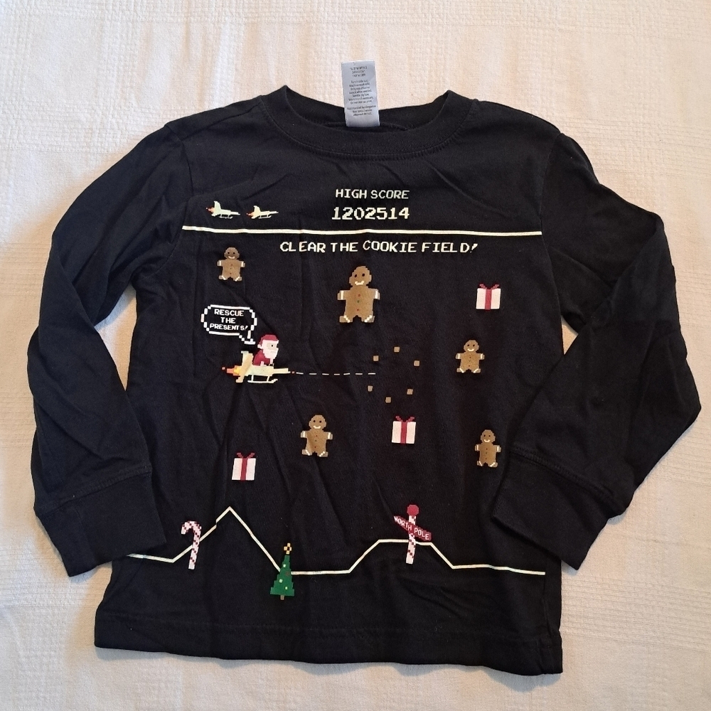 Gymboree Outlet boys size 4 long sleeve black Santa shirt VGUC